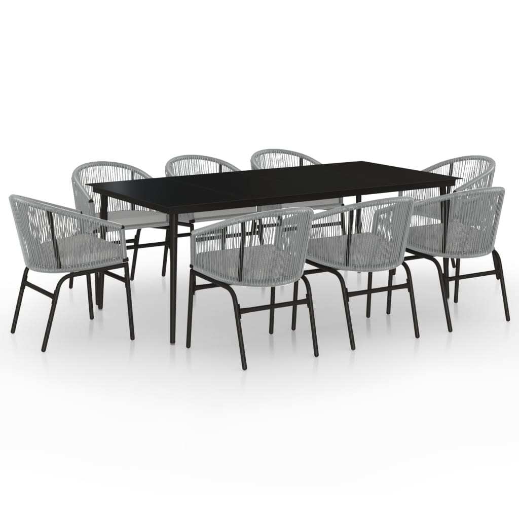 Graue 9-teilige Garten-Essgruppe für 8 Personen mit Kissen, Tisch 100 cm breit