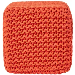 STRICK-POUF orange, Sitzwürfel 35/35/35 cm