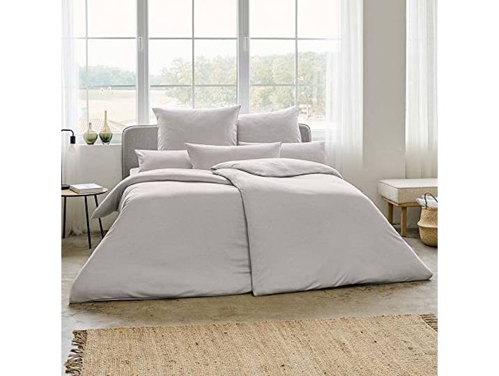 ESTELLA Mako Interlock Jersey Bettwäsche Uni Takoma Silber, 1 Bettbezug 135 x 200 cm + 1 Kissenbezug 80 x 80 cm