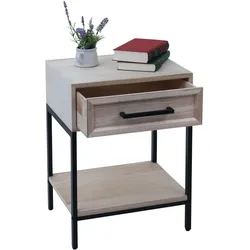 Nachttisch MCW-N91, Kommode Beistelltisch Nachtschrank Schrank, Schublade Shabby-Look Paulownia Holz 59x43x36cm ~ natur