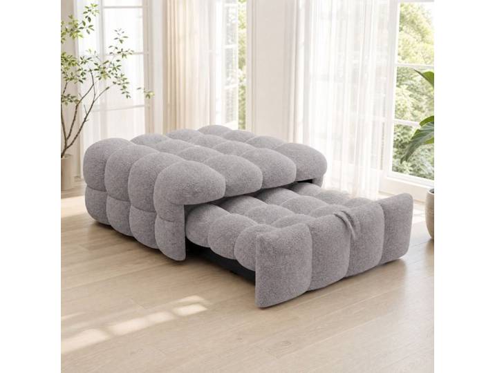 Canapé-lit convertible 2-en-1 183 x 76 x 42 cm en bouclé gris pouf banquette 1 place avec accoudoirs