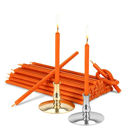 NKlaus Set van 2 kaarshouders met oranje druipvrije stokkaarsen, 16 cm