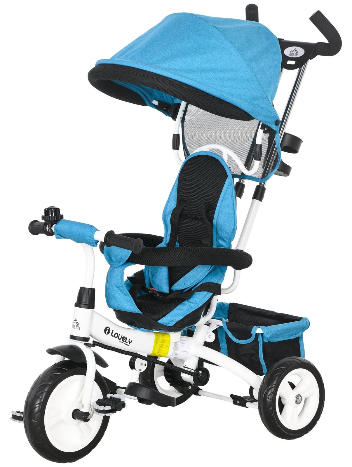 HOMCOM 6-in-1 driewieler met duwstang en afneembaar zonnedak