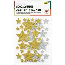 Moosgummi Glitter-Sticker STARS  CLASSIC 50 Stück, gold/silber sortiert