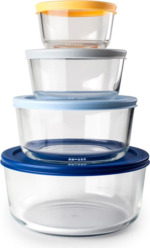 Ibili Menaje set van 4 kookpannen van borosilicaatglas, transparant/meerkleurig, inhoud: 234 ml, 472 ml, 944 ml en 1652 ml