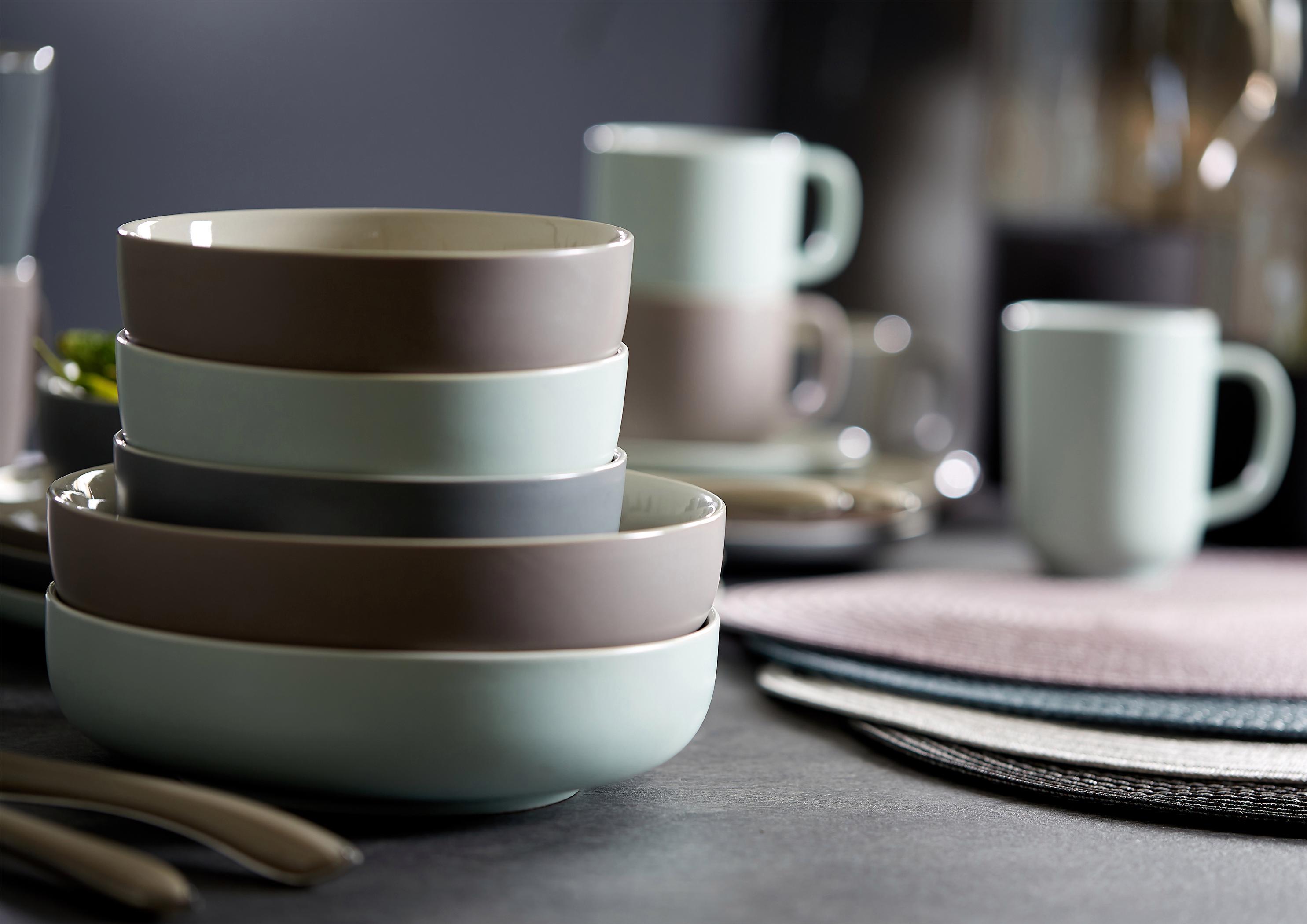Kombiservice RITZENHOFF & BREKER "Geschirr-Set, Service Jasper", grau (taupe), 16 Stk., Steinzeug, Geschirr-Sets, Kombiservice, im Scandic Style, 16 Teile, für 4 Personen taupe 16 Stk.