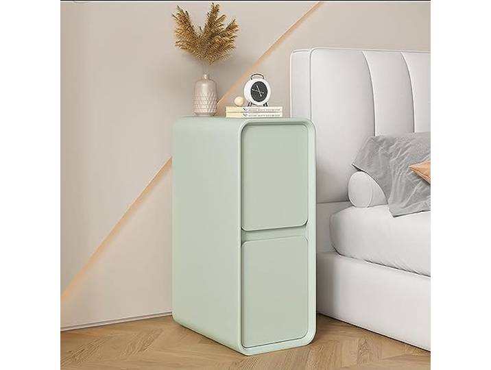 AMOCHO Nachttisch mit Massivholzschublade, extra schmaler Clip-In-Nachttisch, Beistelltisch mit 2 Schubladen for Schlafzimmer, Wohnzimmer, Wohnheim (Color : Mint Green, Size : 30x40x50CM)