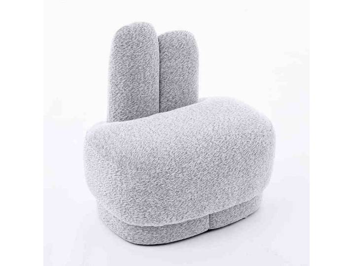 Pouf hocker rembourré fixe - HIBA - Bunny-Ear - Tissu ultra doux gris - Charge 120 kg - Oreilles brodées
