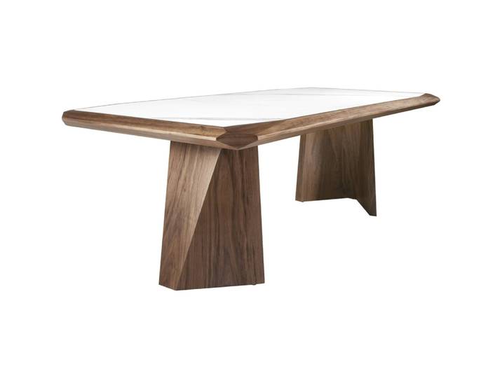 Table à manger rectangulaire en marbre et noyer