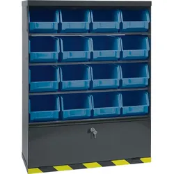 Schrank mit Sichtlagerkästen und einem Fach, 16x Typ B