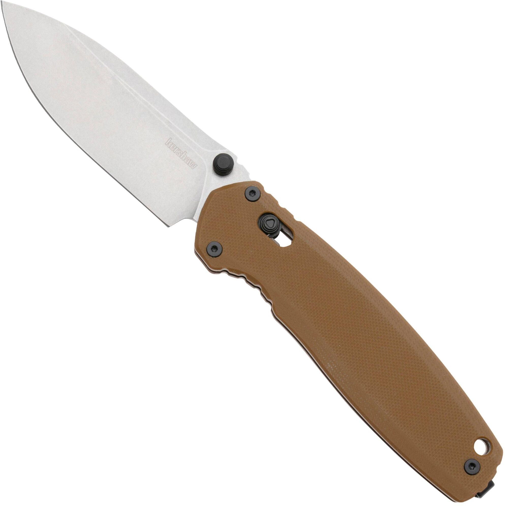 Kershaw Broadside 2052 Stonewashed D2, Tan G10, coltello da tasca