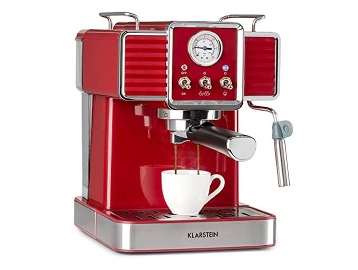Klarstein Gusto Classico Espressomaker, 1350 W, Espressomaschine mit 20 Bar Druck, Siebträgermaschine, abnehmbares Tropfgitter aus Edelstahl, Siebträger Kaffeemaschine, Volumen Wassertank: 1,5 L, rot