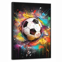 LEINWAND Bilder mit Rahmen - Fußball - Farbe - Farben - Schwarz - Weiß - 70x100