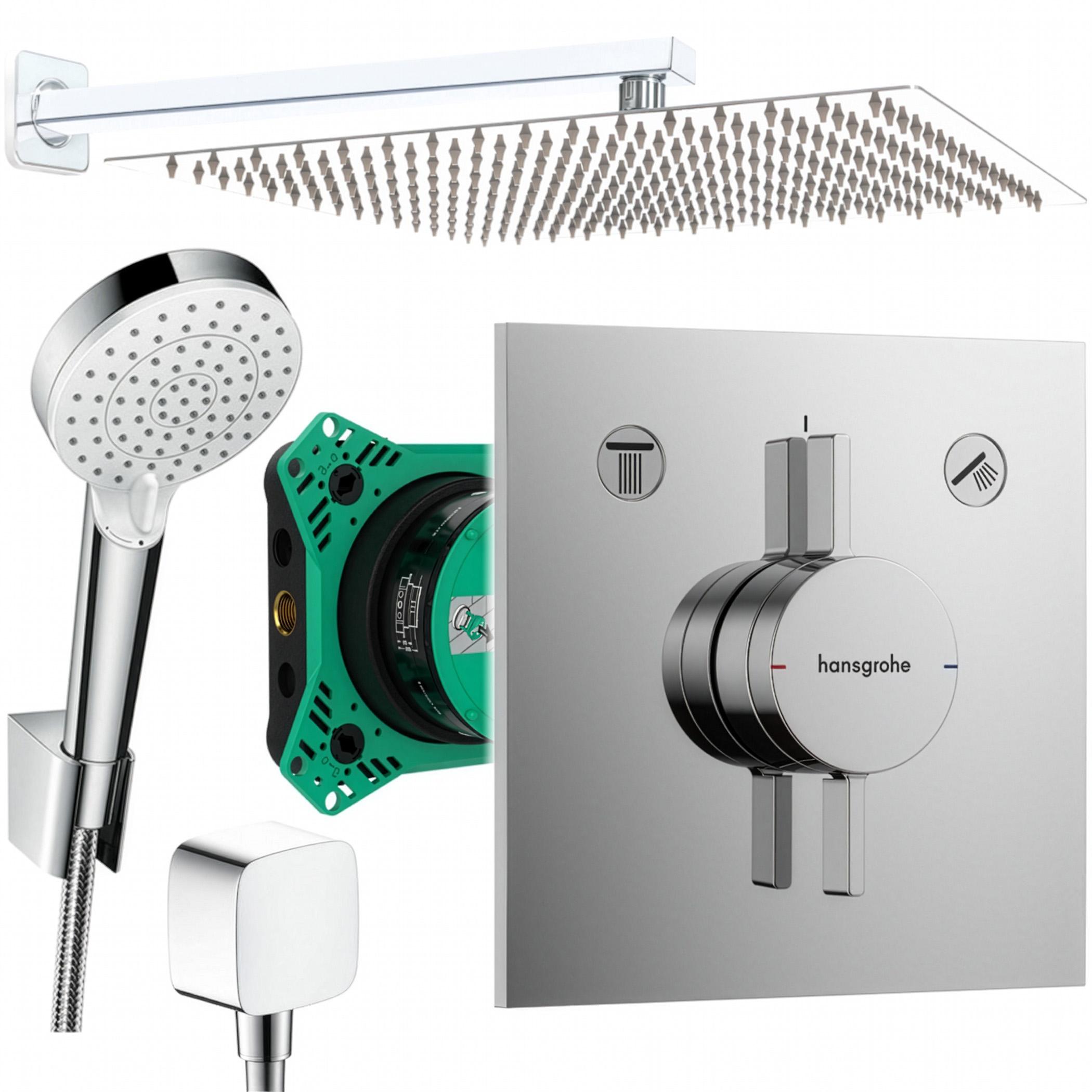 Hansgrohe und Jowi Duscharmatur Unterputz Duschsystem mit 360mm Kopfbrause, DuoTurn E Duscharmatur
