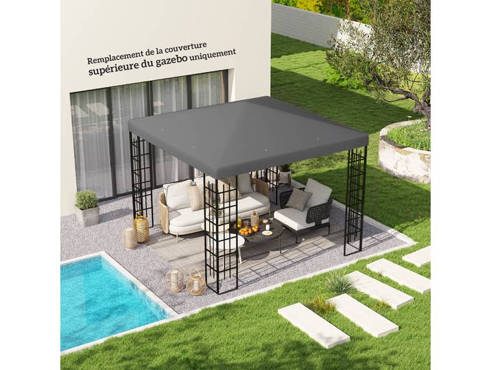 Outsunny Toile Tonnelle 3x3m Gris Foncé UPF30+ Drainage