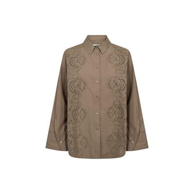 Hemdbluse LEVETE ROOM "Levete Room Shirt LR-ROSE", Damen, Gr. XL, braun (8500, fossil), Obermaterial: 100% Baumwolle, Blusen Hemdbluse