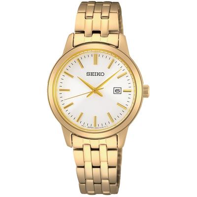 Quarzuhr SEIKO, gold (goldfarben, silberfarben), Armbanduhren, Damen, goldfarben, Quarzuhr, Armbanduhr, Damenuhr, Datum, Edelstahlarmband