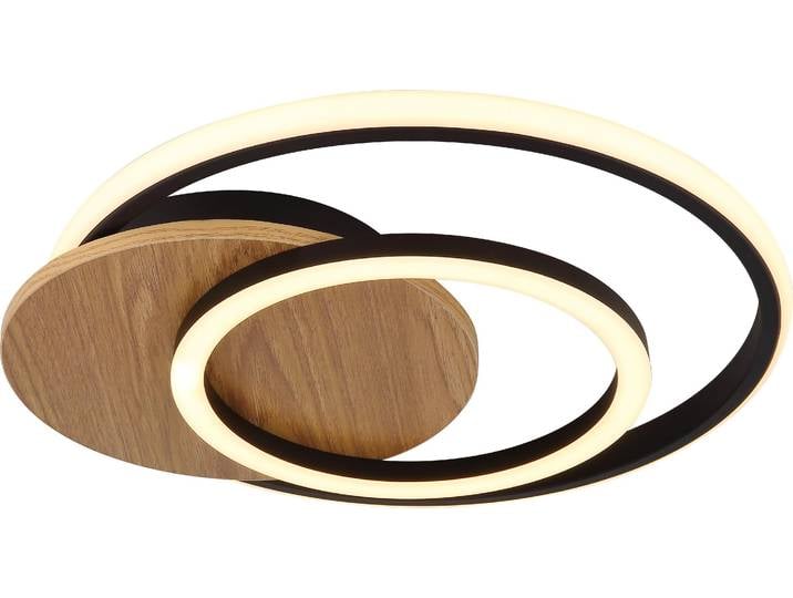 Plafonnier LED\, bois\, naturel\, noir\, L 38 cm