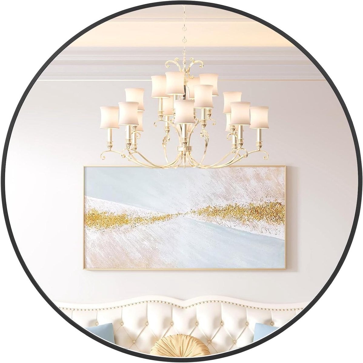 Ronde Wandspiegel Zwart - Decoratieve Spiegel met Extra Dik Glas - Diameter: 60 cm
