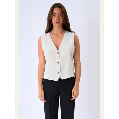 Kurzweste ITS MAY "ITS MAY Vest Elle", Damen, Gr. XS/S, sand, Obermaterial: 50% Leinen, 50% Baumwolle, Westen