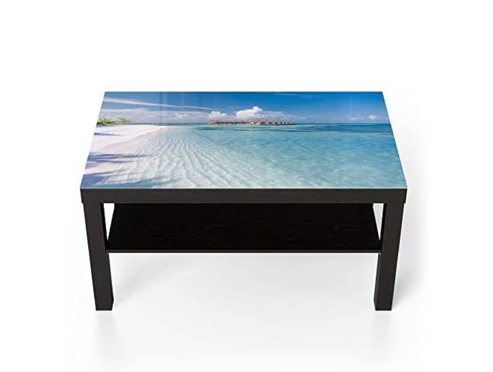 DEQORI Glastisch schwarz groß 90x50 cm Motiv Flitterwochen-Paradies ausgefallener Beistelltisch aus Glas Hochglanz Couchtisch fürs Wohnzimmer moderner Couch Tisch mit Design
