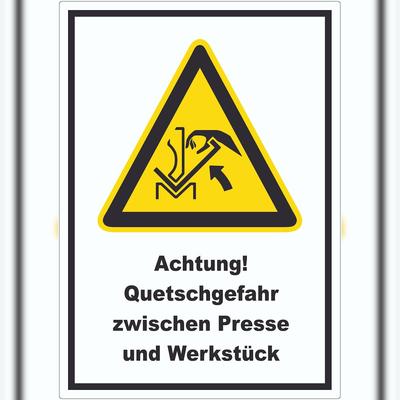 HB-Druck Achtung Quetschgefahr zwischen Presse und Werkstück Aufkleber A8 (52x74mm)