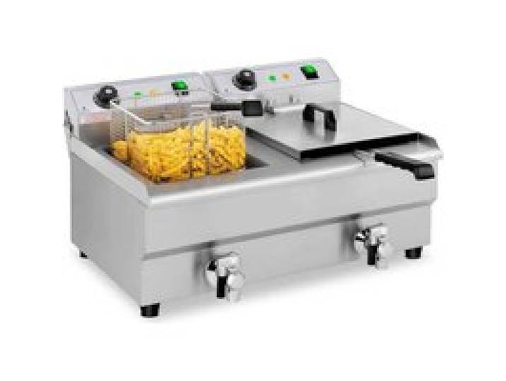 Friteuse Électrique De Restaurant Double Avec Robinet Professionnelle Royal Catering RCEF 13DB (2 Cuve De 13 L Thermostat)