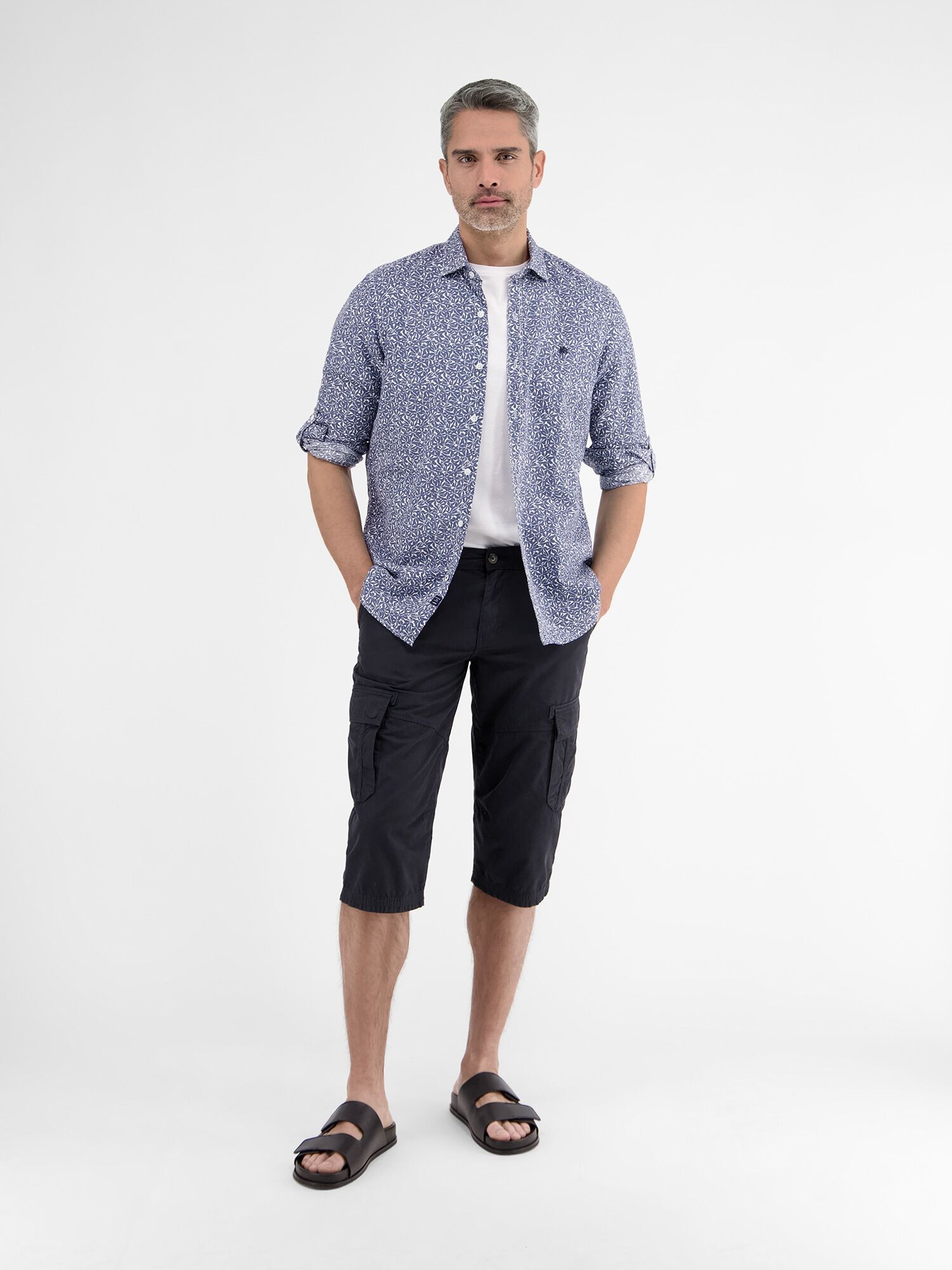 Bermudas LERROS "Cargo-Longbermuda", Herren, Gr. 38, blau (blau night), 100% Baumwolle, Hosen Bermudas blau night 38