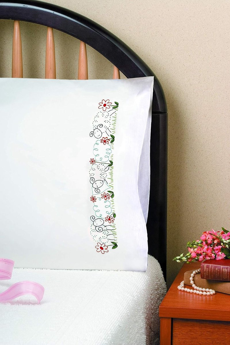 Borduurset Kussenslopen met Gestempeld Patroon - Wit - 30 x 40 cm