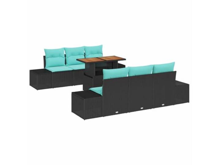 KTHLBRH Gartenmöbel-Set, 7-teilig, schwarz, Poly-Rattan Sessel und zentrale Sitzplätze, Holztisch, abnehmbare Schaumstoffkissen, Bezüge aus Polyester, Stauraum, Taschen