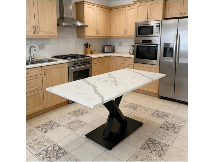 SENVIRO table a manger rectangulaire esprit campagne lignes epurees blanc noir