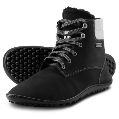 Barfußschuh LEGUANO "ICEBARE", Damen, Gr. 40, schwarz, Lederimitat, Textil, Schuhe Barfußschuh, Bequemschuh, Schnürboots, speziell entwickelte Halbkugel-Sohle