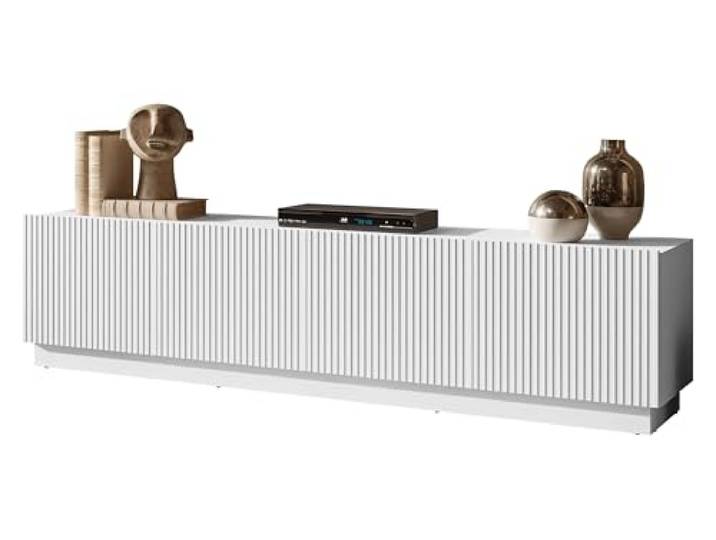 Mirjan24 TV-Schrank Liwerio 200 4D, Fernsehschrank, TV-Lowboard mit geriffelte Fronten, Fernsehtisch, TV-Tisch, Unterschrank, TV-Board, Schrank, TV-Bank (Weiß)