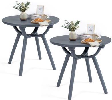 Costway Round Patio Storage Side Table for Poolside and Balcony-set of 2