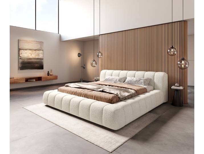 Gestoffeerd bedframe Cutio 180x200 cm bouclé Soft Beige