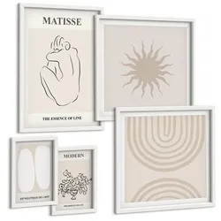 BILDER SET 5er Set - 50x50 cm & 20x30 cm & 40x60 cm Weißer Rahmen - Stilvolle minimalistische Linien
