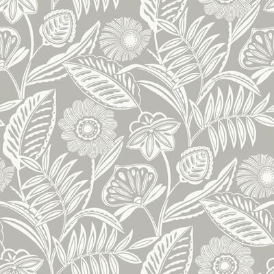 A-Street Prints Alma Light Grey Tropical Floral Wallpaper