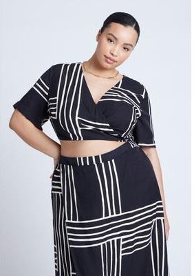 Plus Size Women's Printed Wrap Top by ELOQUII in Stripe Remix (Size 18)