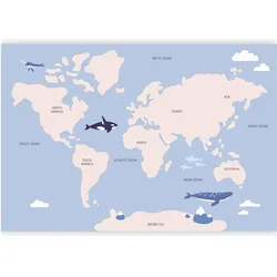 Artgeist, Tapete, Fototapete - Pastel Planet - Animals and Underwater Plants on a Map (400 x 280 cm)