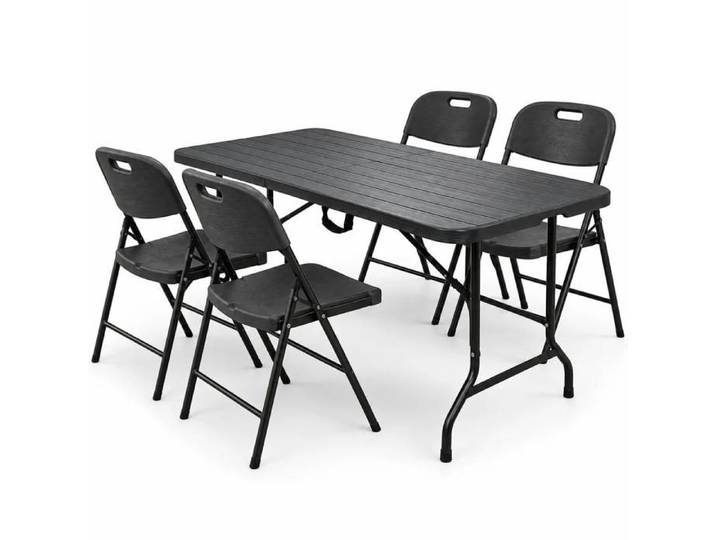 Rijoka Table de jardin et 4 chaises - table pliante et 4x chaises pliantes