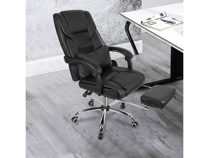 Fauteuil de bureau - PIPIPOXER - Métal et Cuir - oreiller lombaire et repose-pieds - Avec Roulettes - 48x50x116-126 cm - Noir