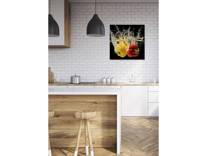 Image en verre Éclaboussure de paprika Impression sur verre de sécurité Multicolore 60 x 60 x 1cm