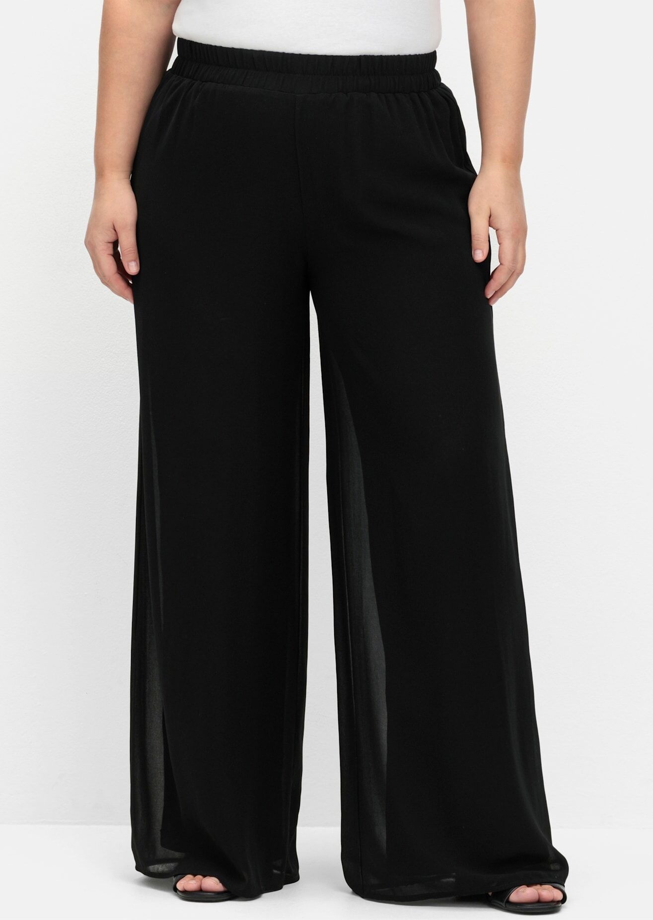 Schlupfhose SHEEGO, Damen, Gr. 48, Normalgrössen, schwarz, 100% Polyester, unifarben, Hosen Schlupfhose schwarz 48, Normalgrössen
