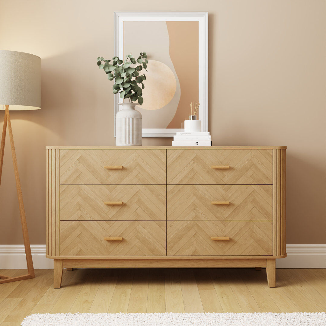 Kitsco Atlas 140 cm W Chest of 6 Drawers Brown 80cm H X 140cm W X 40cm D