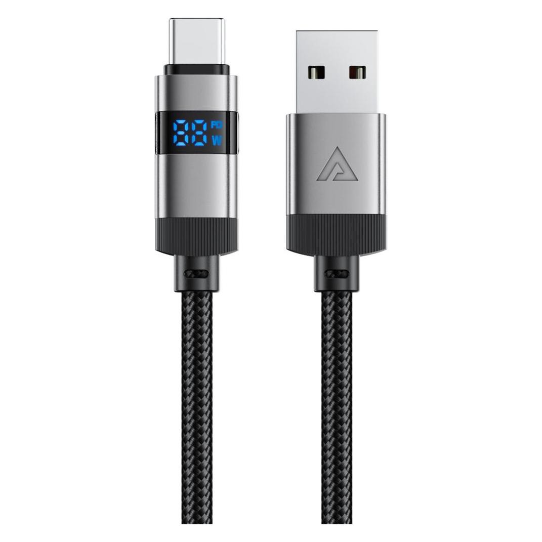 Acefast C15-04 USB-A - USB-C Cable with Display 480Mb/s 66W 1.2m - Black (1.20 m, USB 2.0, 66 W) (C15-04)