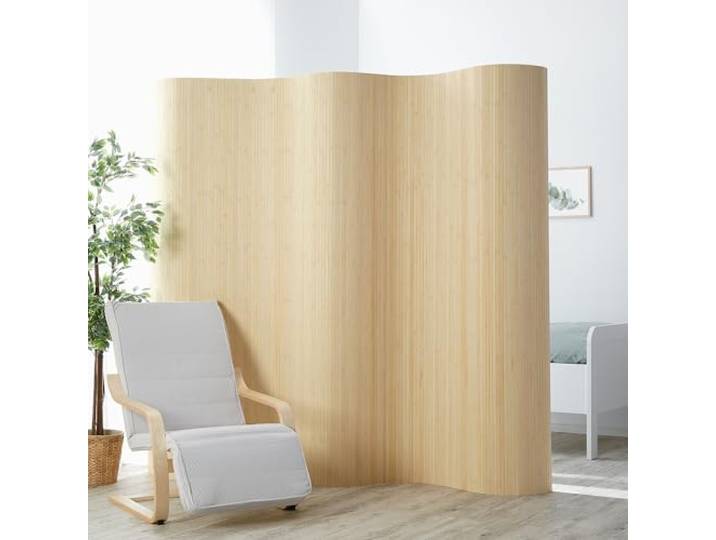 Homestyle4u Paravent Raumteiler Innen 195 cm hoch Bambus Natur Raumtrenner Trennwand Rollbar in Wellenform für Ordnung, Sichtschutz & Sonnenschutz