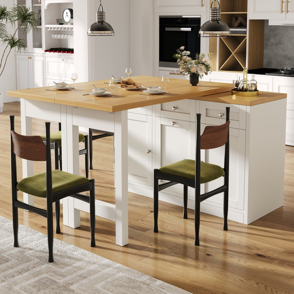 PHOEBE CAT Uitschuifbare Eettafel met 3 lades en opbergruimte - Houtlook - Wit + Naturel