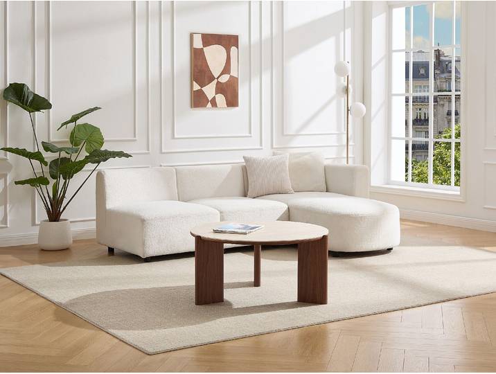 Couchtisch aus Keramik mit Walnussfurnier - Travertin- und Natureffekt - MUNYRA