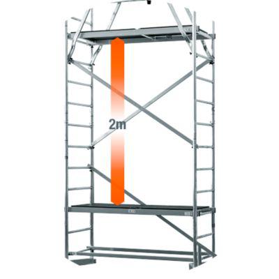 Arbeitsgerüst 1. Aufstockung MONTO® ClimTec, zusätzliche Arbeitshöhe 2 m, höhenverstellbare Belagbühne mit Luke, V-Traverse, bis 200 kg/m², Aluminium