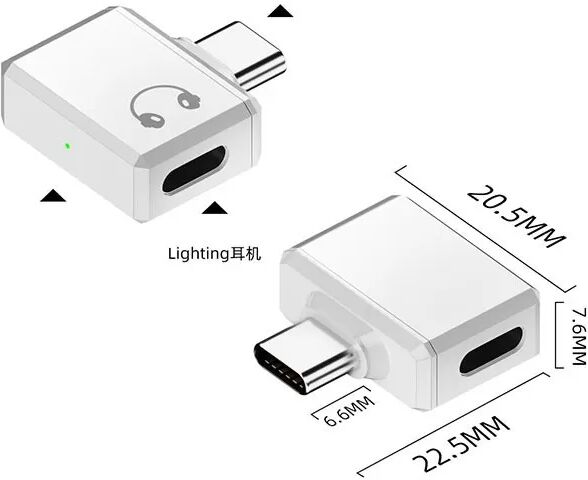 INF Lighting Buchse auf USB-C Stecker Seitliches Abgewinkeltes Adapter für Kopfhörer Weiß